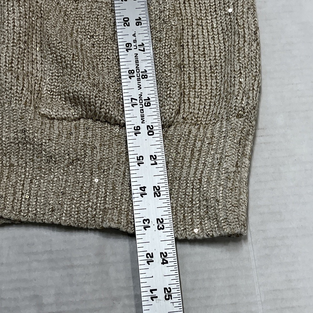 Marled Sweater Womens M Champagne Beige Gold Button Down Cardigan Sequin Holiday - Picture 9 of 10